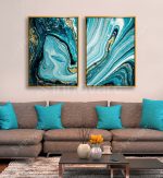 Abstract Ocean - Tableau Design avec Cadre Américain