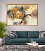 Arbres en Automne avec Feuilles Jaunes - Tableau Design avec Cadre Américain