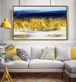 Blue & Gold Abstract - Tableau Design avec Cadre Américain