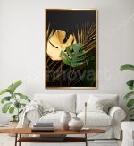 Green and Gold Flower - Tableau Design avec Cadre Américain