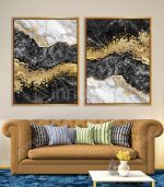 Oeuvre Contemporaine Gold & Black - Tableau Design avec Cadre Américain