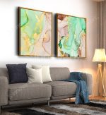 Oeuvre Contemporaine Diptyque - Tableau Design avec Cadre Américain